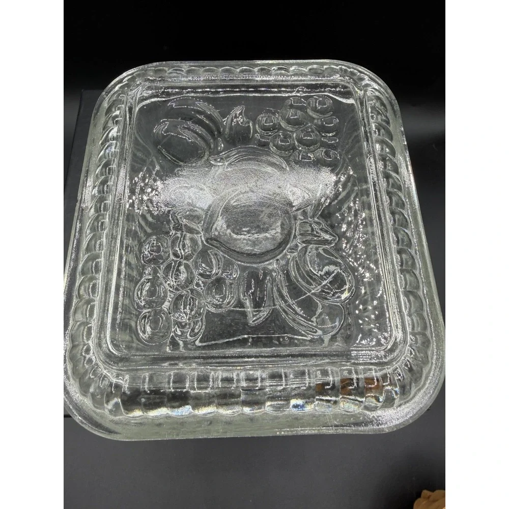 🍇Vintage Anchor Hocking Ribbed Glass Refrigerator Dish w/ Lid - Fruit Accents